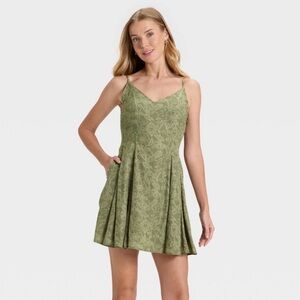 Women's Mini Slip Dress - Universal Thread™ Olive Green Floral M NWT